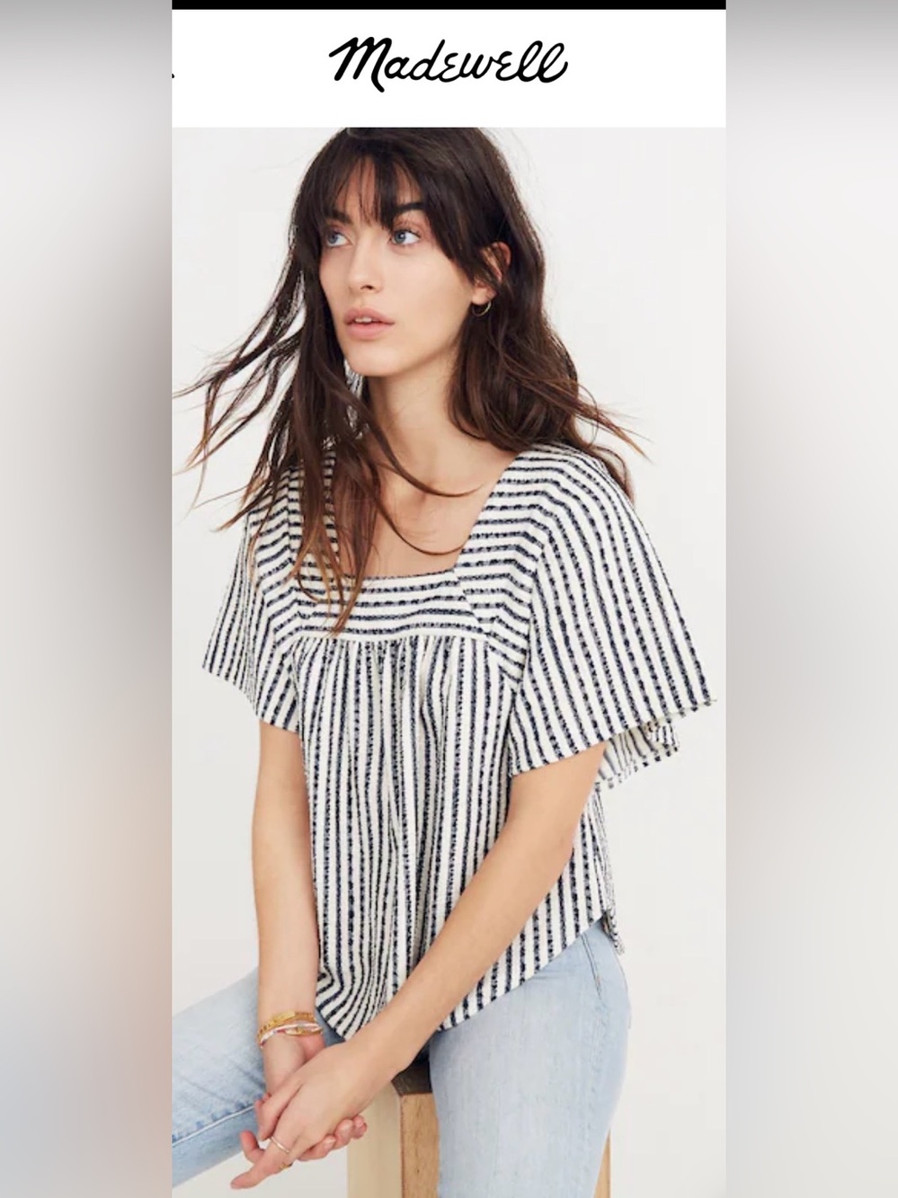 Madewell Navy & White Texture & Thread Butterfly Top in Isley Stripe